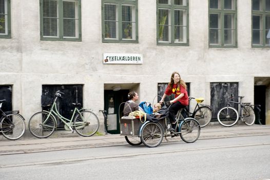 Traditional bicycle baby carriage in Denmark
