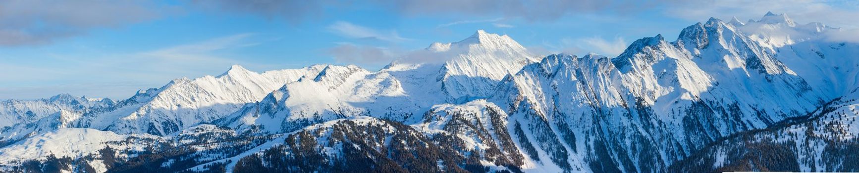 Panorama of the Alpine skiing resort in Austria Zillertal