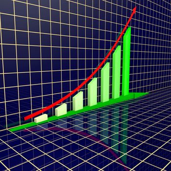 Arrowed business chart over grid