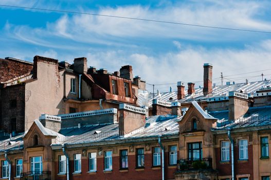 Roof of an old and obsolete building in Saint-Petersburg, Russia