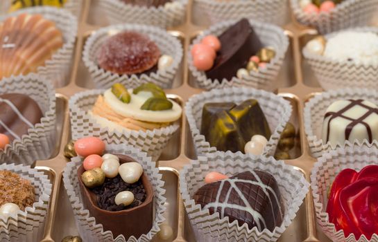 Box with Chocolates Candy, closeup