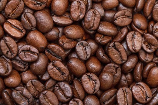 Background of Fresh Roasted Coffee Beans, closeup