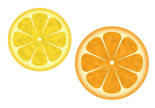 The orange and lemon is cut in half.