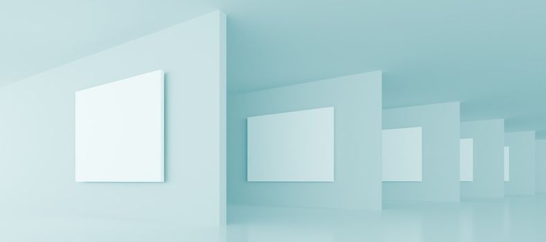 3d illustration of Blue Gallery Interior Background