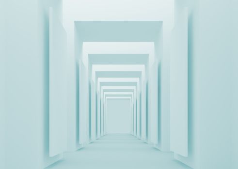 3d Illustration of Blue Abstract Columns Hall