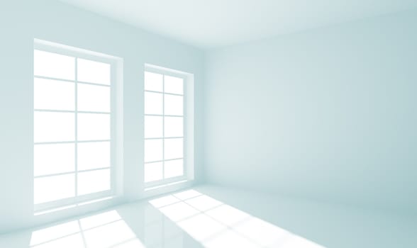 3d Empty White Room with Windows