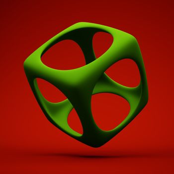 3d Illustration of Green Abstract Cube on Red