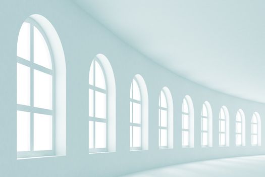 3d Illustration of Blue Abstract Hall Interior 