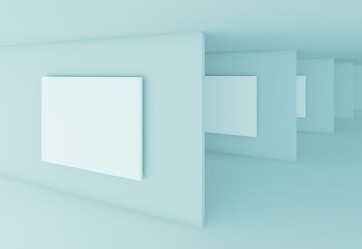 3d Illustration of Blue Abstract Gallery Interior