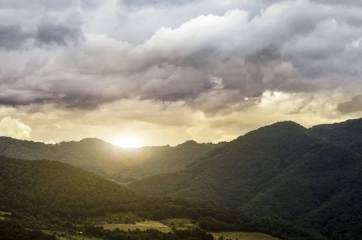 Beautiful tranquil scene of mountains at sunset