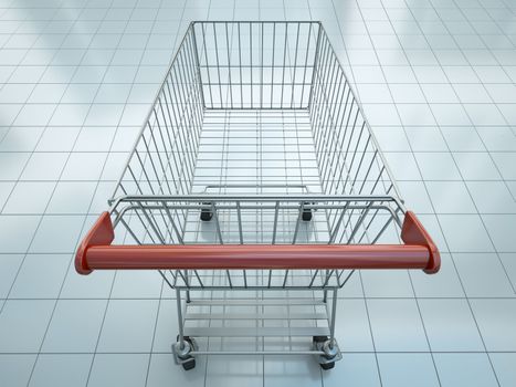 Empty shopping cart seen from shopper's perspective. 3D render.