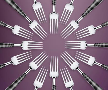 Set of forks in competition on purple background