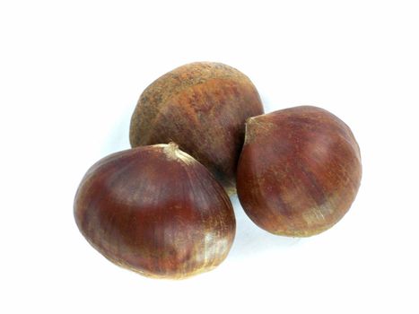 fresh chestnuts on a white background