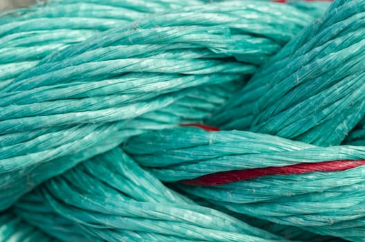 Detail of green ropes for boat