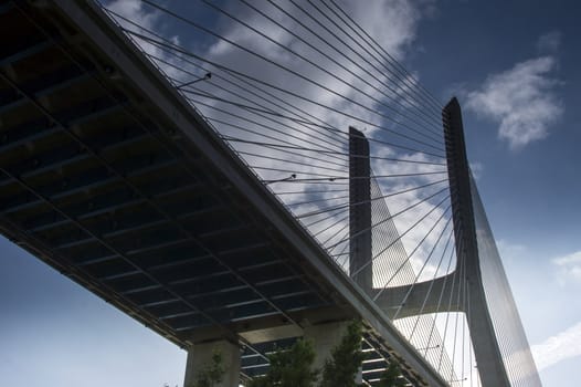 Pillar of Vasco da Gama bridge in Lisbon, Portugal