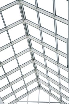 glass roof with metal frames as architectural background