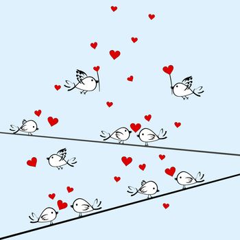 Valentine's Day background with birds and hearts