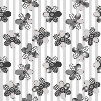 Textile patchwork flowers background seamless pattern