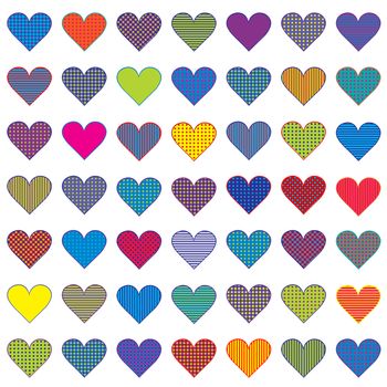 Set of colored stylized hearts
