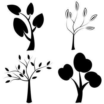 Set of black trees silhouettes