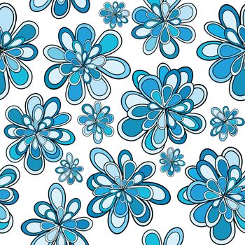 Seamless pattern with blue abstract flowers