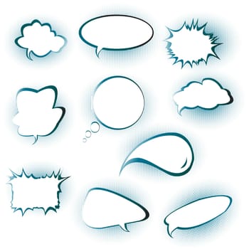 Speech bubbles set with blue borders