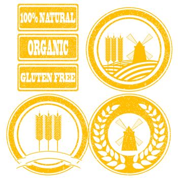 Food orange rubber stamps labels collection for whole grain cereal products