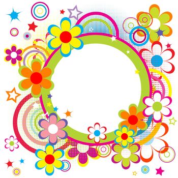 Happy frame for kids with circles, flowers and stars