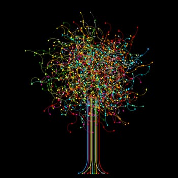 Abstract colored tree over black background