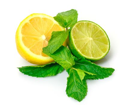 Fresh Lemon, Lime and Mint, isolated on white background