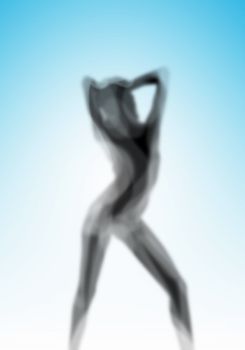 Image with a blurred female silhouette against colour background