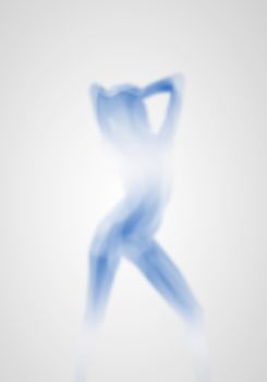 Image with a blurred female silhouette against colour background