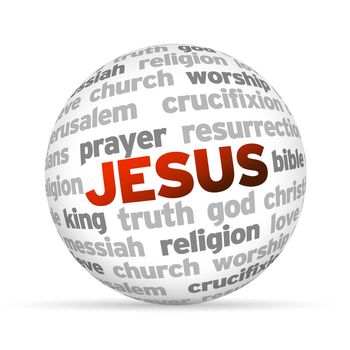 3d Jesus Word Sphere on white background.