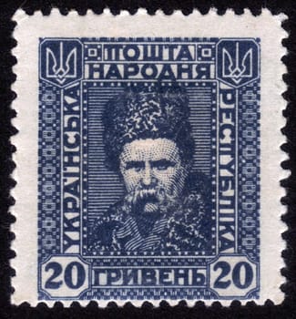UKRAINE-CIRCA 1922:A stamp printed in UKRAINE shows image of Taras Hryhorovych Shevchenko (March 9 1814 - March 10 1861) was a Ukrainian poet, artist and humanist, circa 1922.