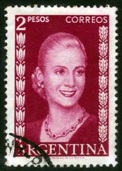 ARGENTINA - CIRCA 1948: A stamp printed in Argentina shows image of a political leader of Argentina, Maria Eva Duarte de Peron, circa 1948