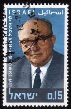 ISRAEL - CIRCA 1970: Vintage stamp in honor of the third Prime Minister of Israel Levi Eshkol , series, circa 1970