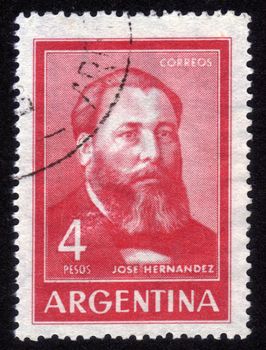 ARGENTINA - CIRCA 1967: A stamp printed in Argentina shows Jose Hernandez was an Argentine journalist, poet, and politician best known as the author of the epic poem Martín Fierro, circa 1967