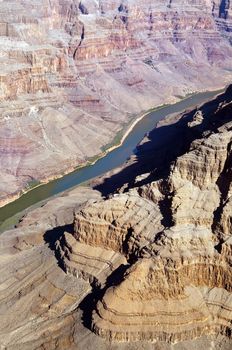 view from the helicopter to the Grand Canyon and Colorado River, Arizona, United States