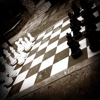 Outdoor chess board in black and white