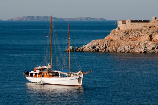 Boat at open sea near Hydros island in Greece