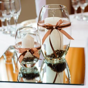 Festive table setting for wedding or other event