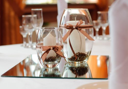 Festive table setting for wedding or other event