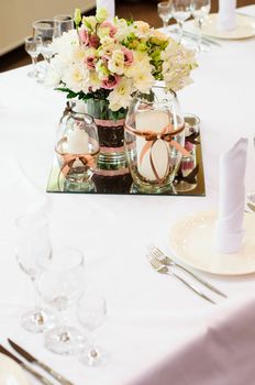 Festive table setting for wedding or other event