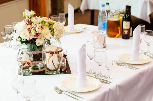 Festive table setting for wedding or other event