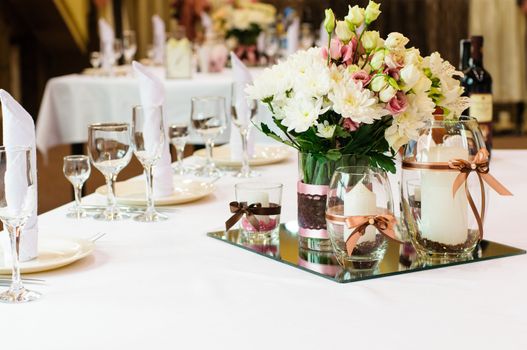 Festive table setting for wedding or other event