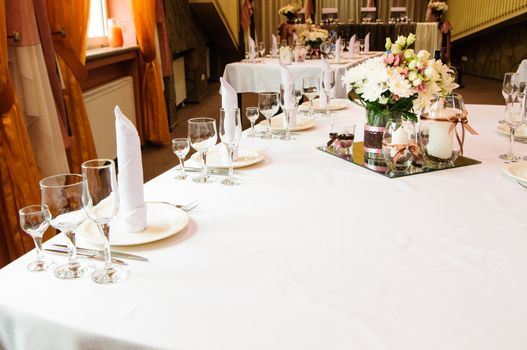 Festive table setting for wedding or other event