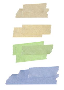 Collection of different stripes of masking tapes on white background