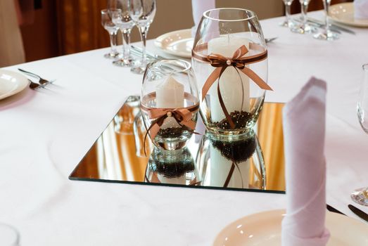 Festive table setting for wedding or other event