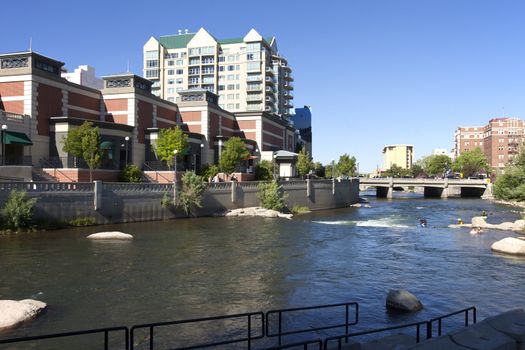 Downtown Reno architecture and river.