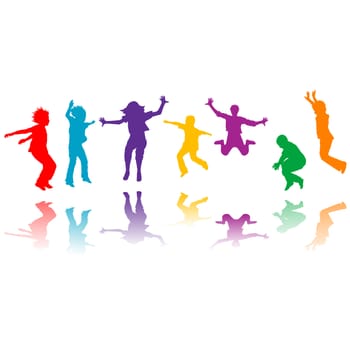 Group of hand drawn children silhouettes jumping